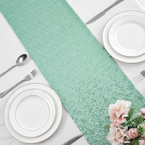 Pufogu 12 x 72 inches Mint Green Sequin Table Runner, 2 Packs - color: Mint Green