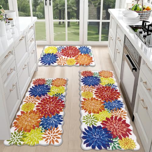 HEBE Anti Fatigue Kitchen Rugs Set of 3, Cushioned Kitchen Mats for Floor - color: Colorful/Floral