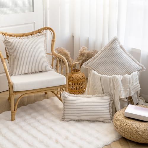 YEENAASY Throw Pillow Covers 20x20 Boho Striped Pillow Cases with Tassel - color: Khaki, size: 20" x 20" (Pack of 2)