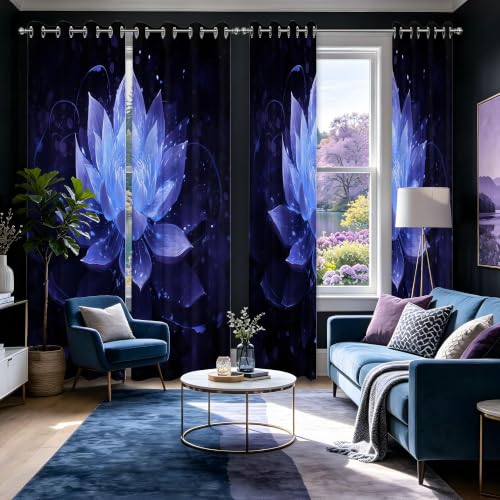 Black Navy Blue Blackout Curtains, Lotus Drapes 84 inches length, 2 Panels - color: Black and Blue, size: 52"W x 84"L (Pack of 2)