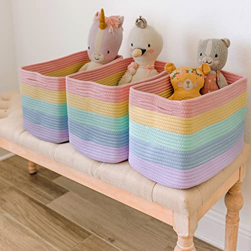 OrganiHaus Rainbow Baskets for Shelves, Set of 3, 15x9x10 - color: Rainbow Pastel