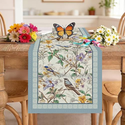 Floral Bird Table Runner and Placemats Set of 6, 13 x 72 Inch - color: Bird