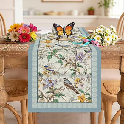 Floral Bird Table Runner and Placemats Set of 6, 13 x 72 Inch - color: Bird