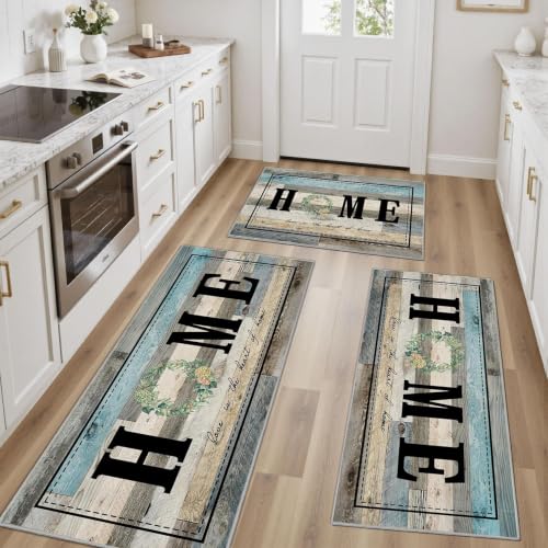 Kitchen Rugs Non Slip Washable Farmhouse Kitchen Mats for Floor, Grey Teal - color: Home-multi2, size: 20"x32"+20"x48"+20"x59"