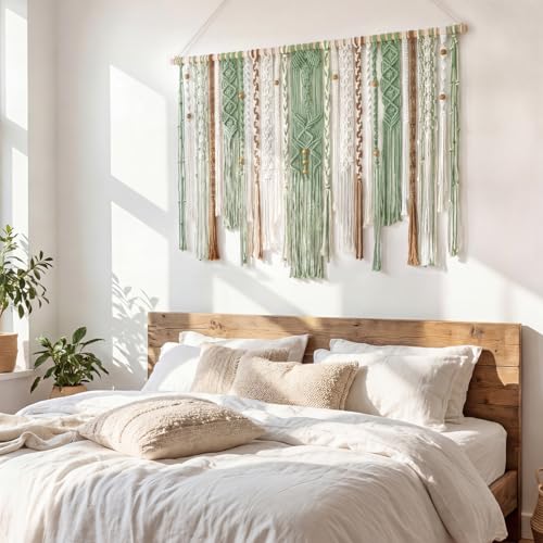 MEIVINES Macrame Wall Hanging Large Boho Tapestry Macrame Wall Art Decor - color: Light Green