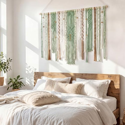 MEIVINES Macrame Wall Hanging Large Boho Tapestry Macrame Wall Art Decor - color: Light Green