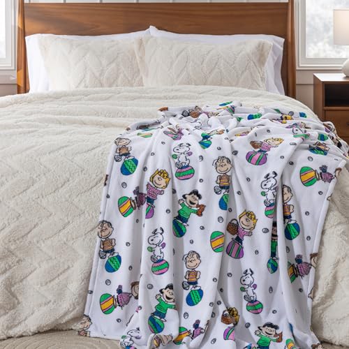 Berkshire Peanuts® VelvetLoft® Cute Character Snoopy Plush Blanket,Easter Gang 2025 White,King 90 in x 108 in (Official Peanuts® Product) - color: Easter Gang 2025 White, size: King (90 in x 108 in)