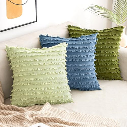 MIULEE Boho Linen Striped Throw Pillow Covers 18x18, Dark Blue - color: Dark Blue, size: 18" x 18" (Pack of 2)