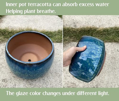 Reactive Glaze Peacock Color 11" Ceramic Plant Pot，Large Flower Pot Planter