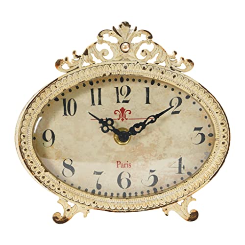 Creative Co-Op Distressed Pewter Mantel Clock, Cream - color: Cream