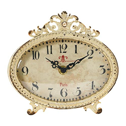 Creative Co-Op Distressed Pewter Mantel Clock, Cream - color: Cream