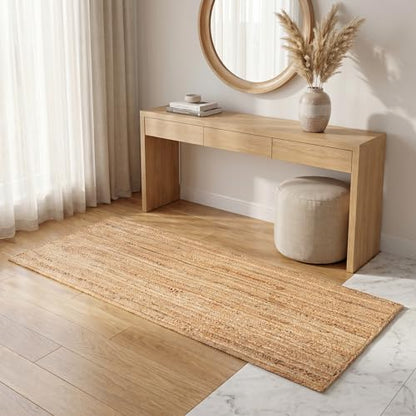 THE BEER VALLEY Jute Braided Runner Rug 2x6 Feet - Natural - color: Natural, size: 2' x 6' (Rectangular)