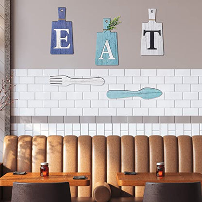 Jetec Cutting Board Eat Sign Set Wall Decor, Dark Blue, Light Blue, White - color: Dark Blue, Light Blue, White