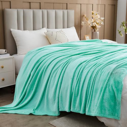 NEWCOSPLAY Fleece Leaves Pattern Throw Blanket, Aqua, 50"x60" - color: Aqua, size: Throw(50"x60")