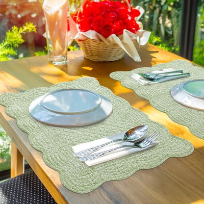 HOMBYS Quilted Placemats Set of 6 Washable-13x18 inches Rectangular Placemats for Kitchen Table-100% Cotton Fabric Rectangular Table Mats, (White with Light Green) - color: White With Light Green