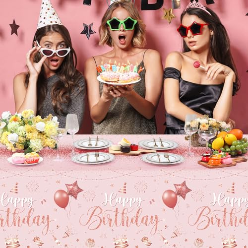 Tudomro 3 Pcs Plastic Happy Birthday Party Tablecloths,Pink Rose Gold - color: Pink Rose Gold