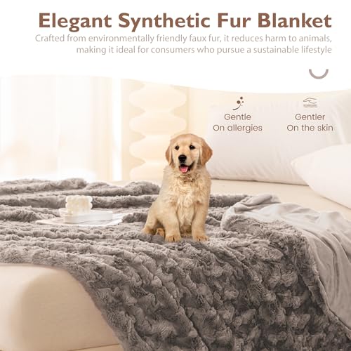ALPHA HOME, Fluffy Polyester Throw Blanket, Twin Size, Light Coffee - color: Light Coffee, size: Twin