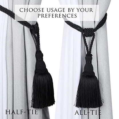 BEL AVENIR 4 Pack Curtain Tiebacks Tassel Drapery Tie-Backs Rope Holdbacks - color: Black, size: 4 Pack