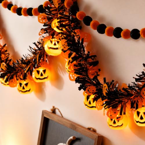 Halloween Garland with Lights, Halloween Tinsel Garland 10FT 20LED - color: Orange Black