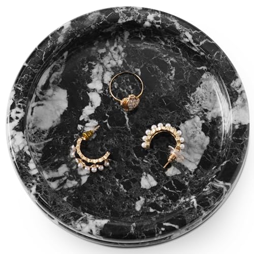 Marble Jewelry Dish, 5" Handmade Black Ring Tray - color: Black