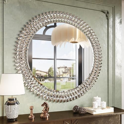 Kelly Miller 36" Jeweled Luxury Round Decorative Wall Mirror - size: 36"L x 36"W