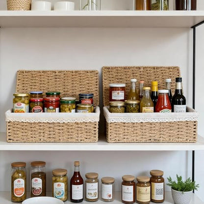 Nonam Rattan Divided Storage Basket with Lid, Set of 3, Natural - color: Divided Paper * Set of 3