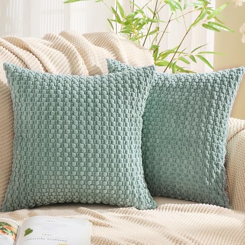 GAWAMAY Decorative Corduroy Throw Pillow Covers 16x16 Aqua Blue 2 Pack - color: Aqua Blue, size: 16" x 16" (Pack of 2)