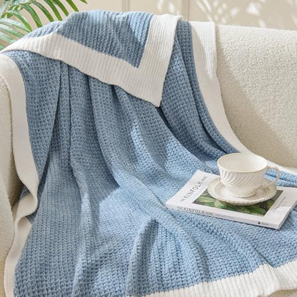 BEDELITE Soft Cozy Chenille Waffle Knit Throw Blanket,Farmhouse Boho - color: Blue, size: Twin(60"x80")