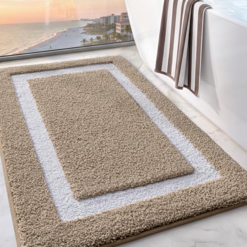 LUMI Bathroom Rug, Non Slip Absorbent Bath Mat, Khaki, 24"x43" - color: Khaki, size: 24"x43"