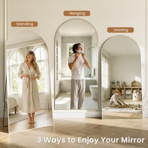 65" x 22" Arched Full Body Mirror with Stand（Gold） - color: Golden, size: 65"L x 22"W