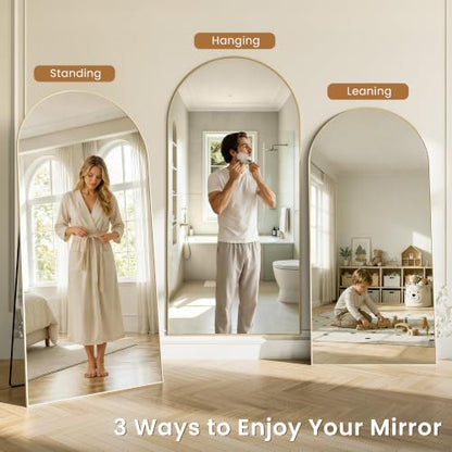 65" x 22" Arched Full Body Mirror with Stand（Gold） - color: Golden, size: 65"L x 22"W