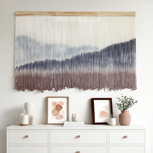 AKSWSHO Large Dip-Dye Macrame Wall Hanging Tapestry 59"x38" Boho Decor | Extra Large Handmade Dip-Dye Macrame Wall Hanging Cotton & Solid Wood Foldable design for Gifting Stunning Unboxing Surprise