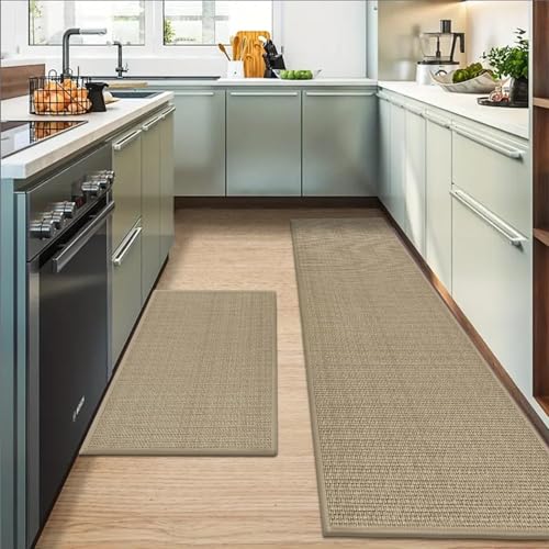 Artoid Mode Non-Slip Kitchen Rugs and Mats Set of 2-24x35 + 24x60 - color: Linen, size: 24" x 35" /24" x 60"