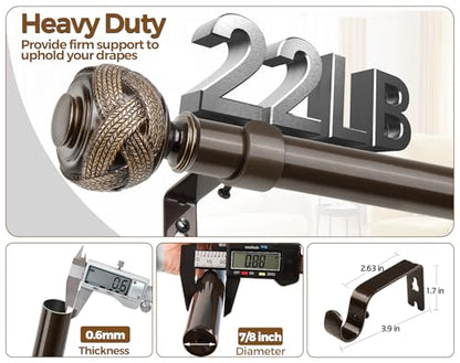 USFOOK 2 Pack Curtain Rods for Windows 48 to 84 Inch, Bronze, Leaf Finials - color: Bronze, size: 32-58"(2 pack)