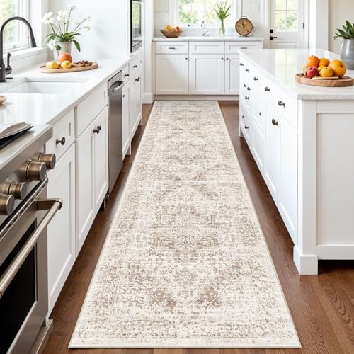 3x14 Washable Hallway Runner Rug: Long Vintage Soft Non Slip Rug IvoryBeige - color: Ivory/Beige, size: 3' x 14' (Runner)