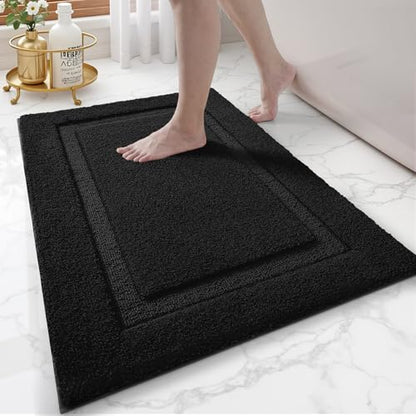 LUMI Ultra Soft Bathroom Rugs Absorbent, Non Slip Bath Mat 16X24, Black - color: Black, size: 16" X 24"