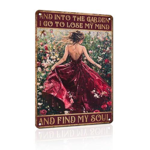 PEACHGARDEN Garden Signs for Outside Wall Decor - Into The Garden I Go To Lose My Mind Find My Soul - Sign Rustic Farmhouse Art for Yard Patio 8x12 Inch - color: Garden Girl 4, size: 20X30cm(12*8in)