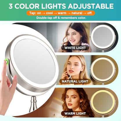 20x Magnifying Mirror with Light-Brushed Nickel - color: Brushed Nickel