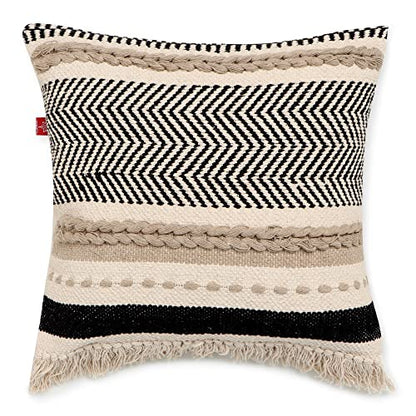 · REDEARTH · Boho Textured Handwoven Throw Pillow Cases Chevron Maze Black - color: Chevron Maze Black, size: 18" x 18" (Pack of 2)