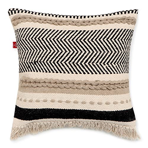 · REDEARTH · Boho Textured Handwoven Throw Pillow Cases Chevron Maze Black - color: Chevron Maze Black, size: 18" x 18" (Pack of 2)