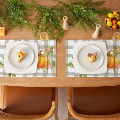 QIYI Fall Placemats Set of 4, 12"x18" Linen Place Mats, Plaid Pumpkin - color: Plaid Pumpkins, size: Set of 4