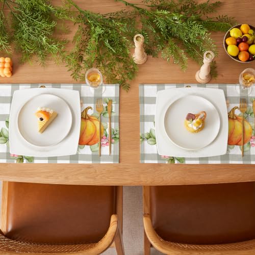 QIYI Fall Placemats Set of 4, 12"x18" Linen Place Mats, Plaid Pumpkin - color: Plaid Pumpkins, size: Set of 6