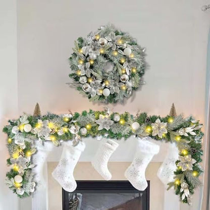 WANNA-CUL Pre-Lit 6ft Silver White Christmas Garland with 30 LED Lights - color: 05-sliver White