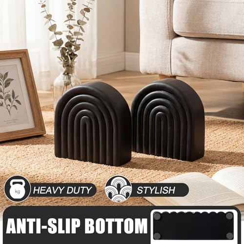 Black 2 Pcs Boho Arch Concrete Bookends for Shelves, Rainbow - color: Black, style: Rainbow