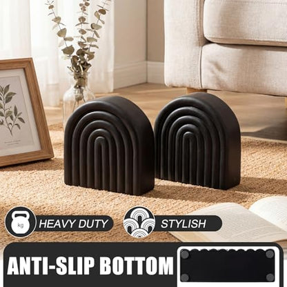 Black 2 Pcs Boho Arch Concrete Bookends for Shelves, Rainbow - color: Black, style: Rainbow
