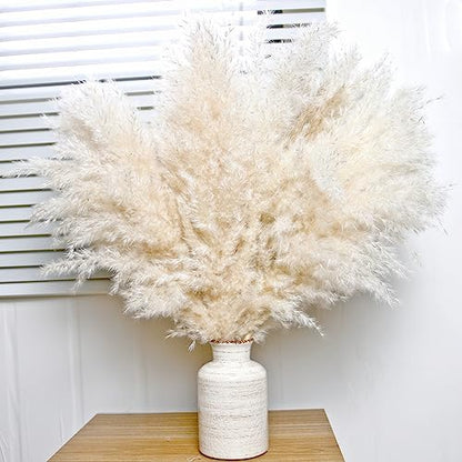 10 PCS Beige Pampas Grass Decor, Naturally Dried Pompas, Bunny Tails Dried Flowers, and Dried Eucalyptus. Perfect for Weddings, Boho Party Decorations, and Table Decor(17inch) - size: 10PCS-17inch