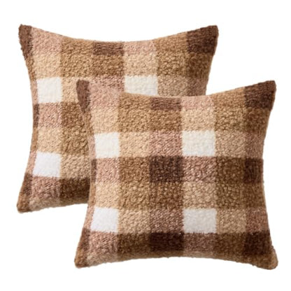 MIULEE Fall Plaid Pillow Covers Boucle Khaki White 20x20 Set of 2 - color: Khaki White, size: 20" x 20" (Pack of 2)