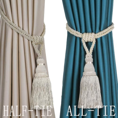 BEL AVENIR 2 Pack Curtain Tiebacks Tassel Drapery Tie-Backs Rope Holdbacks - color: Light Beige, size: 2 Pack