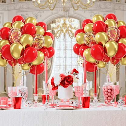 60pcs Red and Gold Balloons 12inch with Confetti Balloons - color: Red Gold