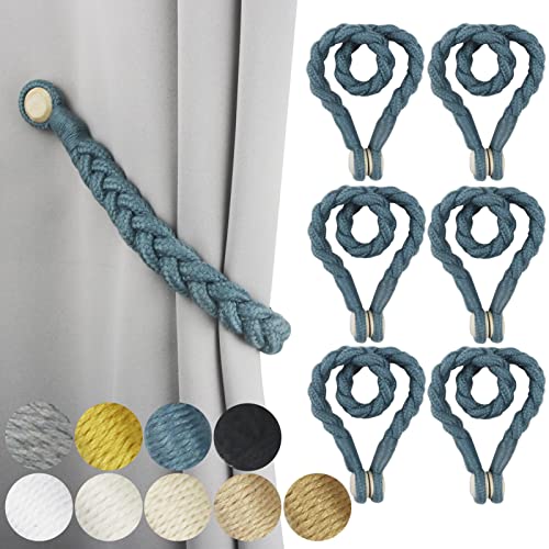 Magnetic Soft Curtain Tiebacks Rope Cotton Window Curtain Holdbacks Porlau - color: Blue, size: 6 Pack